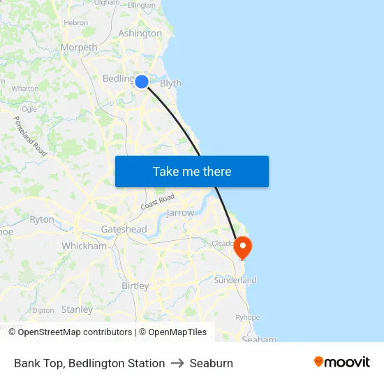 Bank Top, Bedlington Station to Seaburn map