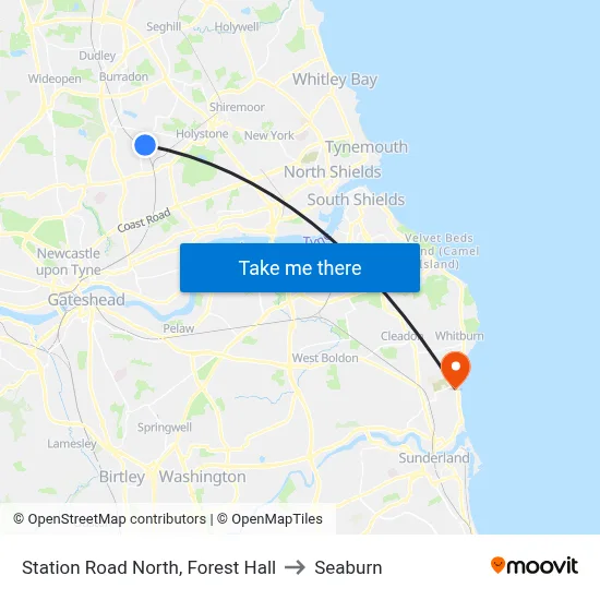Station Road North, Forest Hall to Seaburn map