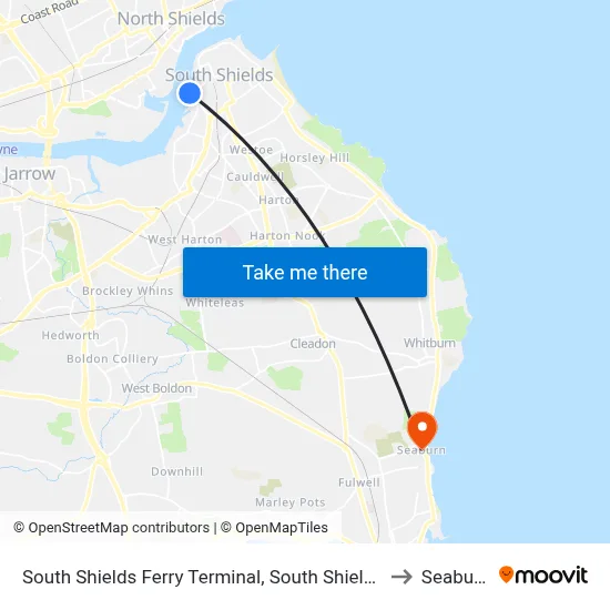 South Shields Ferry Terminal, South Shields to Seaburn map