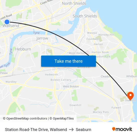 Station Road-The Drive, Wallsend to Seaburn map
