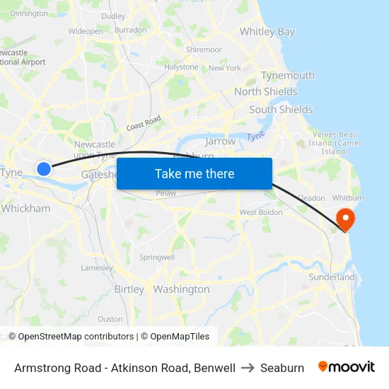 Armstrong Road - Atkinson Road, Benwell to Seaburn map