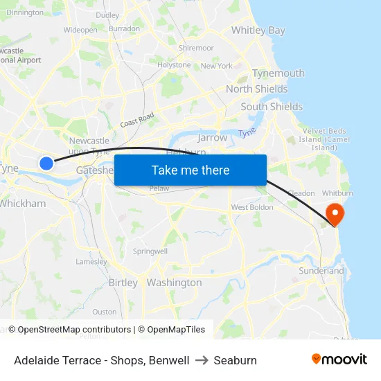 Adelaide Terrace - Shops, Benwell to Seaburn map