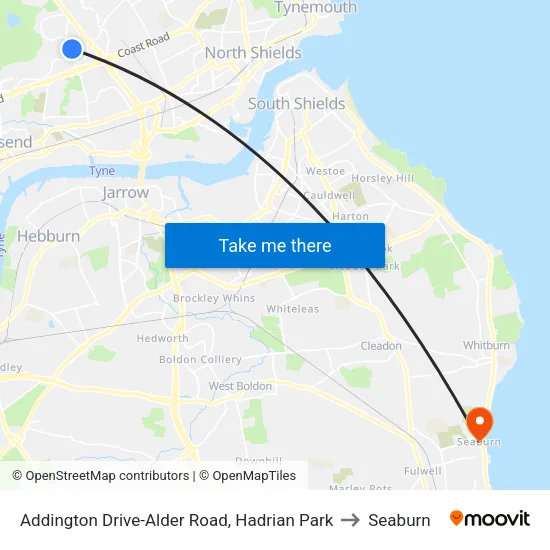 Addington Drive-Alder Road, Hadrian Park to Seaburn map