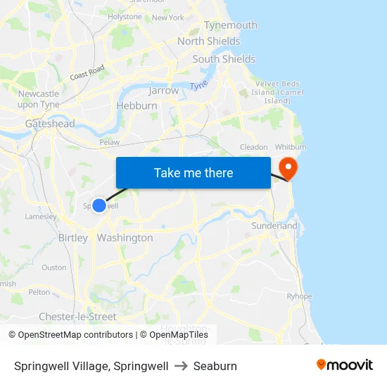 Springwell Village, Springwell to Seaburn map