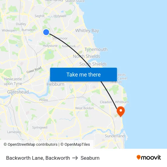 Backworth Lane, Backworth to Seaburn map