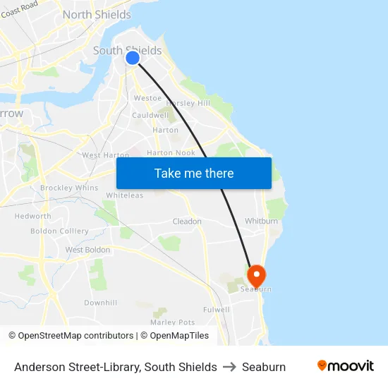 Anderson Street-Library, South Shields to Seaburn map