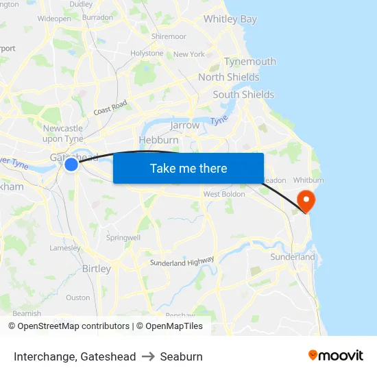Interchange, Gateshead to Seaburn map