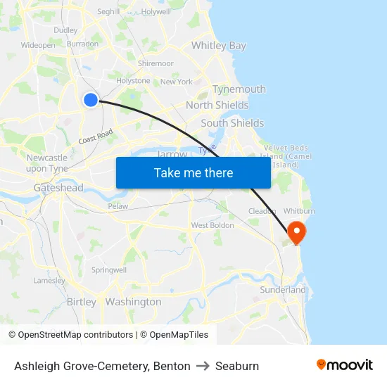 Ashleigh Grove-Cemetery, Benton to Seaburn map