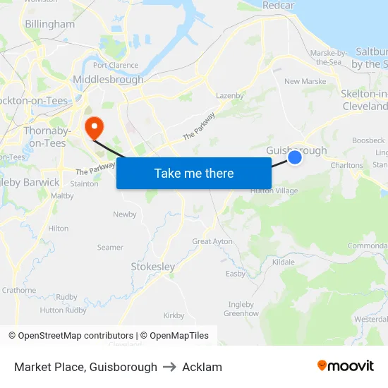 Market Place, Guisborough to Acklam map