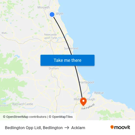 Bedlington Opp Lidl, Bedlington to Acklam map