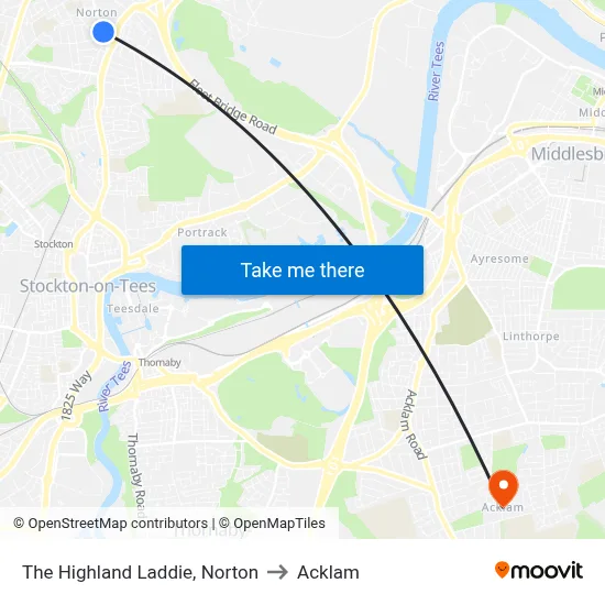 The Highland Laddie, Norton to Acklam map