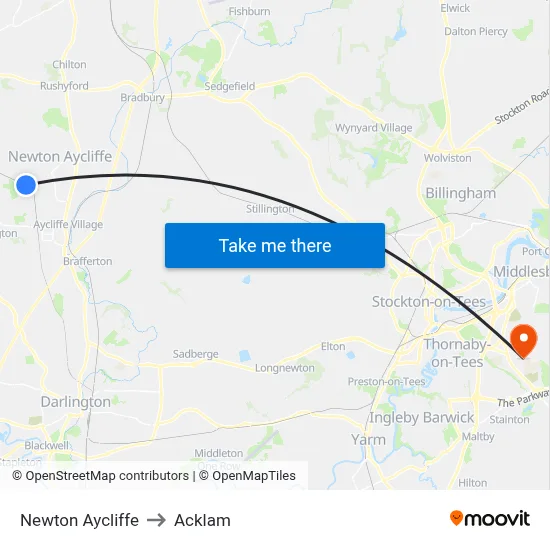 Newton Aycliffe to Acklam map