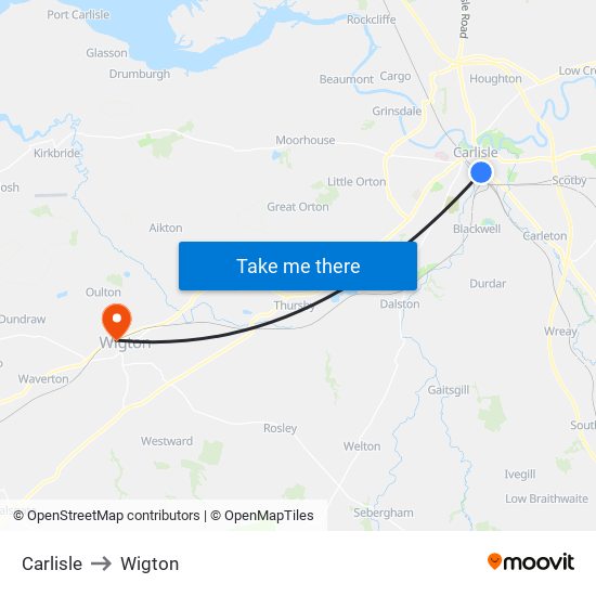 Carlisle to Wigton map