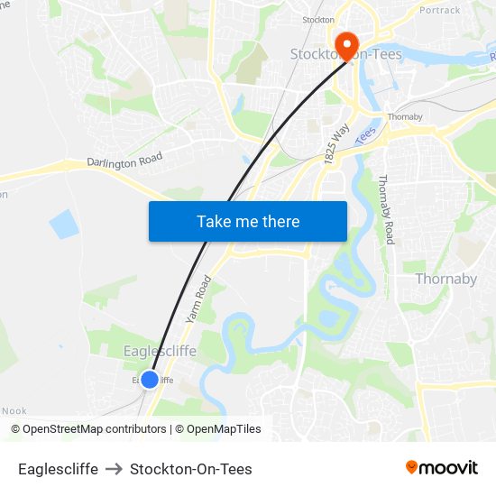 Eaglescliffe to Stockton-On-Tees map