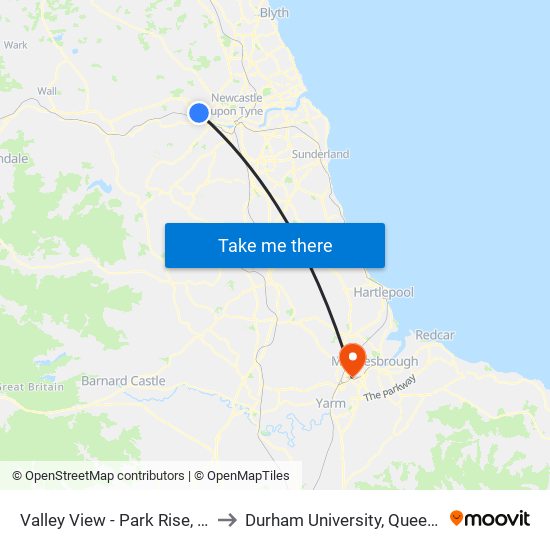 Valley View - Park Rise, Lemington to Durham University, Queen's Campus map