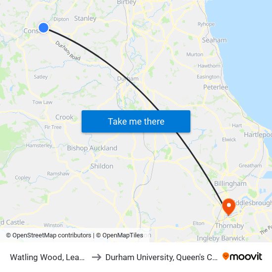 Watling Wood, Leadgate to Durham University, Queen's Campus map