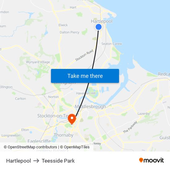 Hartlepool to Teesside Park map