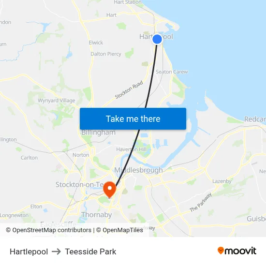 Hartlepool to Teesside Park map