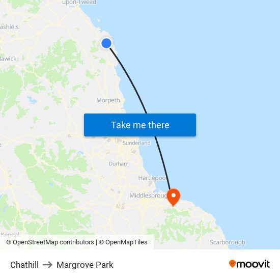 Chathill to Margrove Park map