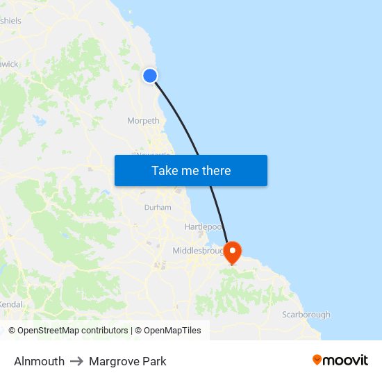 Alnmouth to Margrove Park map