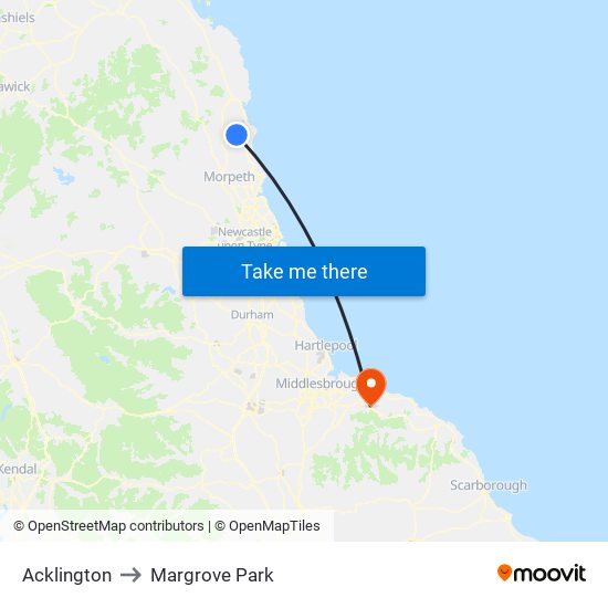 Acklington to Margrove Park map