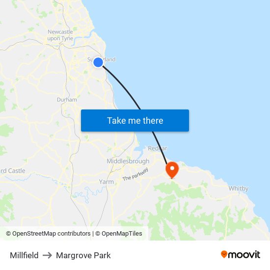 Millfield to Margrove Park map