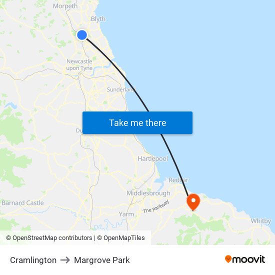 Cramlington to Margrove Park map