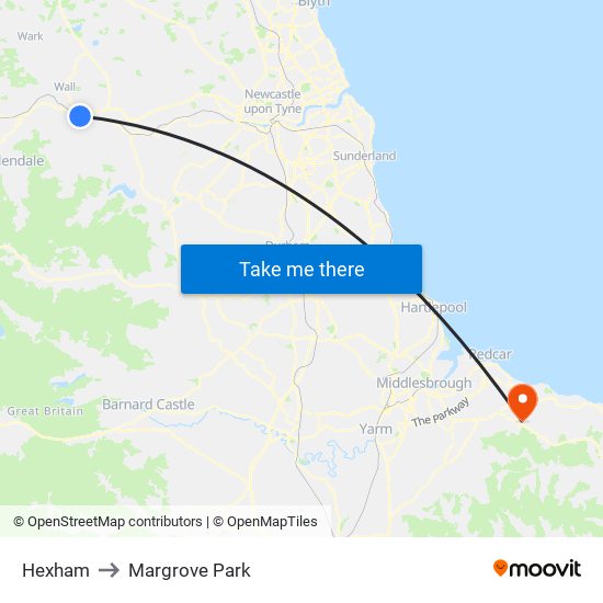 Hexham to Margrove Park map