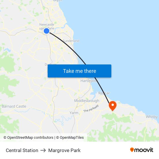 Central Station to Margrove Park map