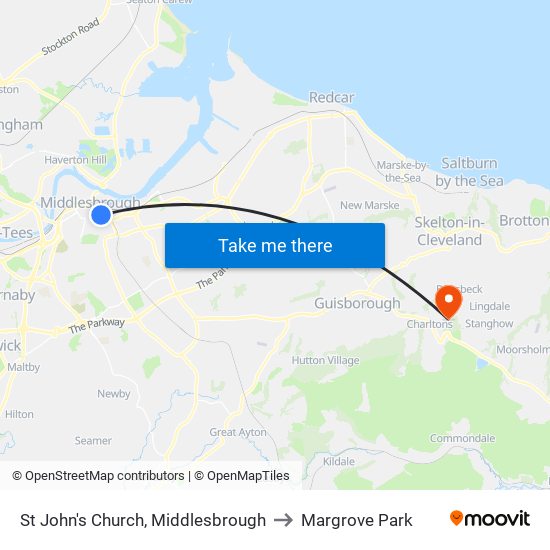 St John's Church, Middlesbrough to Margrove Park map