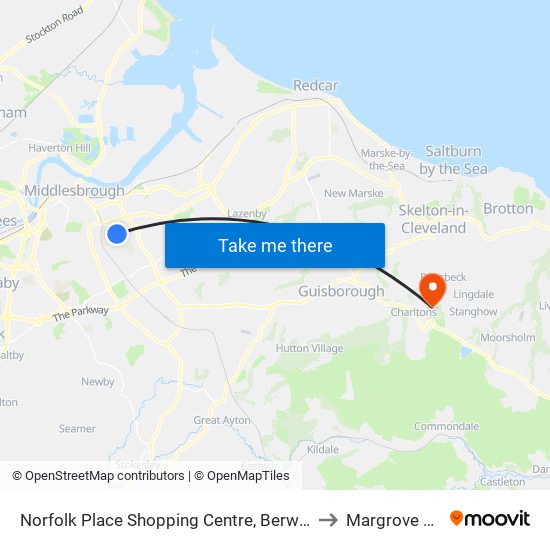 Norfolk Place Shopping Centre, Berwick Hills to Margrove Park map