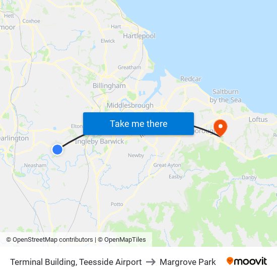 Terminal Building, Teesside Airport to Margrove Park map