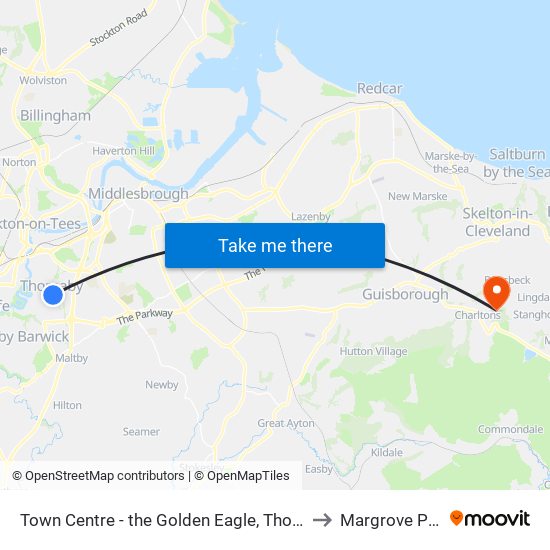 Town Centre - the Golden Eagle, Thornaby to Margrove Park map