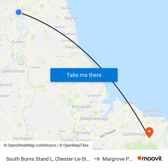 South Burns Stand L, Chester-Le-Street to Margrove Park map