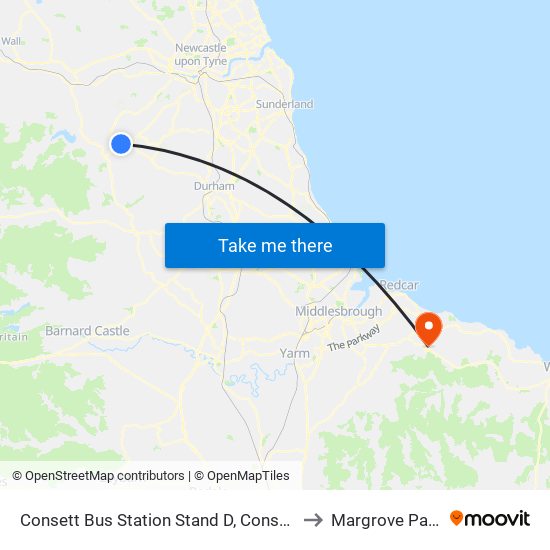 Consett Bus Station Stand D, Consett to Margrove Park map