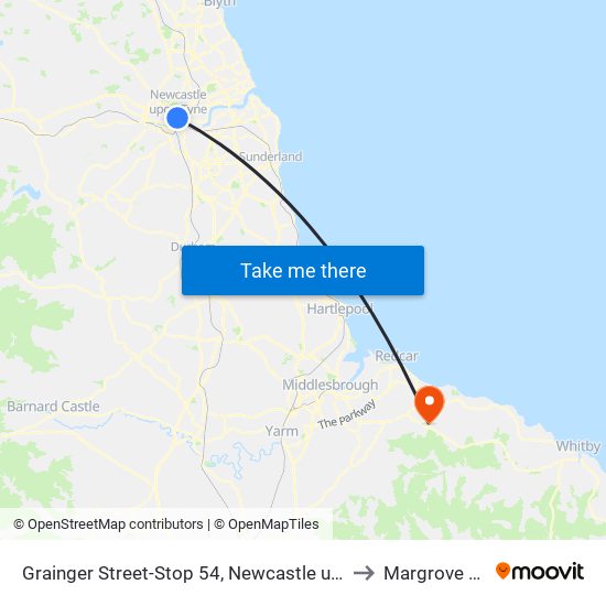 Grainger Street-Stop 54, Newcastle upon Tyne to Margrove Park map