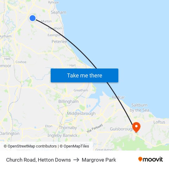 Church Road, Hetton Downs to Margrove Park map