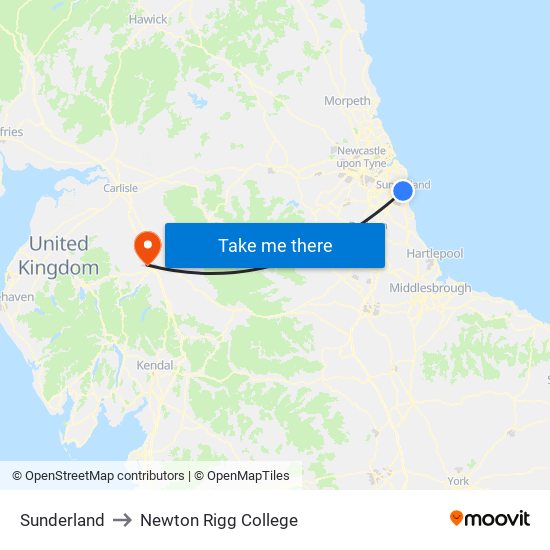 Sunderland to Newton Rigg College map