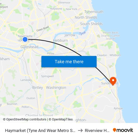 Haymarket (Tyne And Wear Metro Station), Newcastle upon Tyne to Riverview Health Centre map