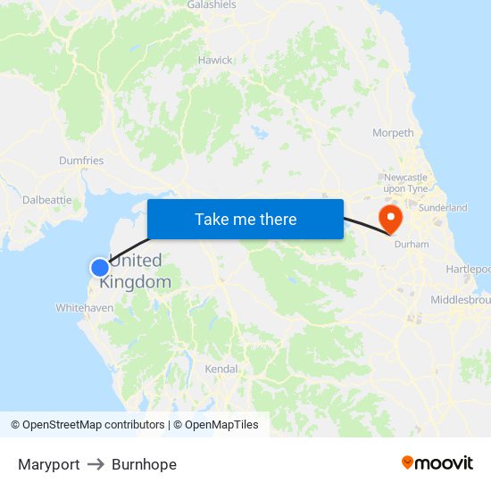 Maryport to Burnhope map