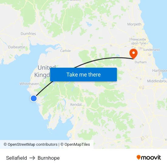 Sellafield to Burnhope map