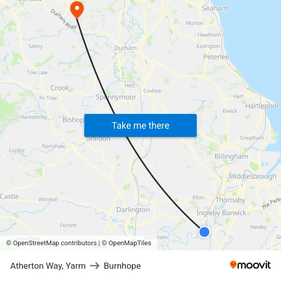 Atherton Way, Yarm to Burnhope map