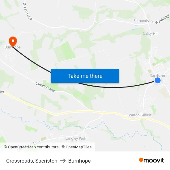 Crossroads, Sacriston to Burnhope map