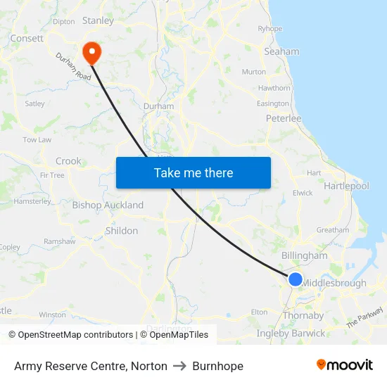 Army Reserve Centre, Norton to Burnhope map