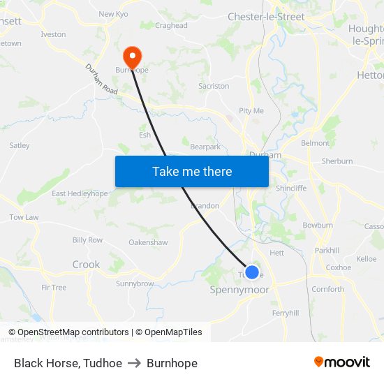 Black Horse, Tudhoe to Burnhope map