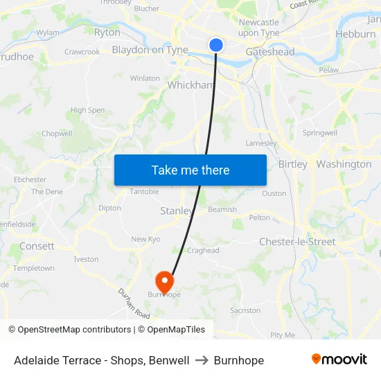 Adelaide Terrace - Shops, Benwell to Burnhope map