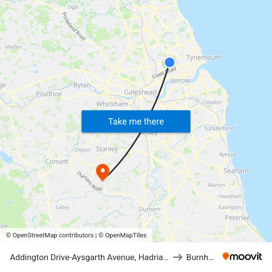 Addington Drive-Aysgarth Avenue, Hadrian Park to Burnhope map