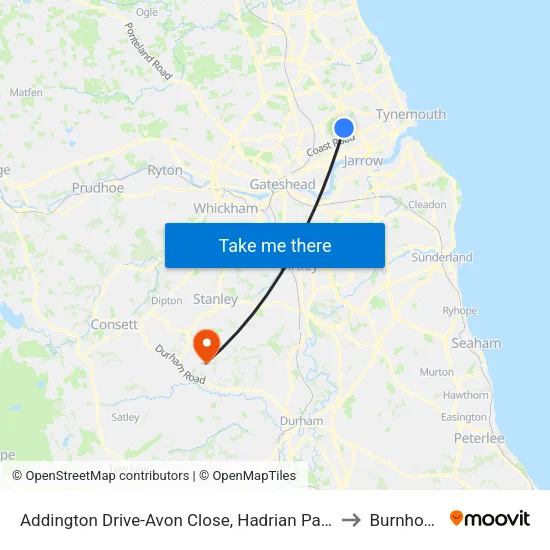 Addington Drive-Avon Close, Hadrian Park to Burnhope map