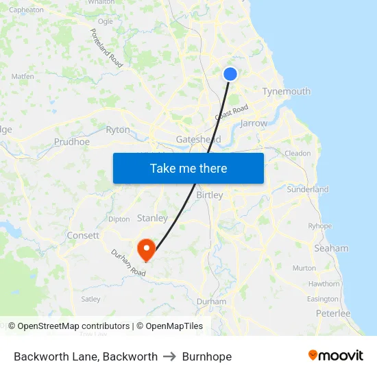 Backworth Lane, Backworth to Burnhope map