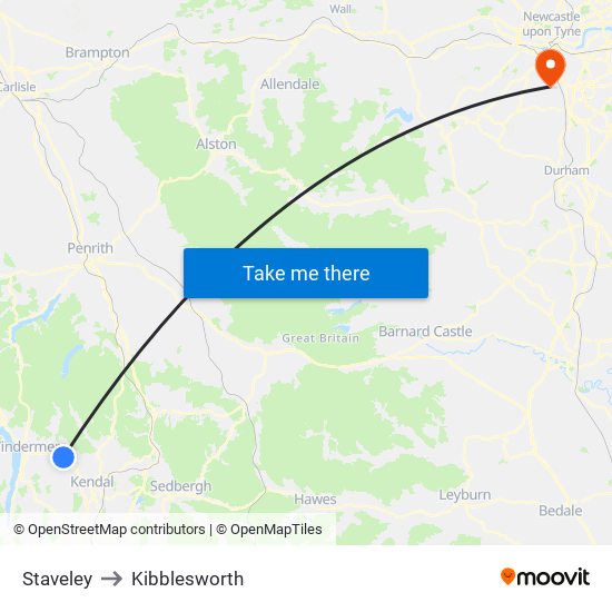 Staveley to Kibblesworth map